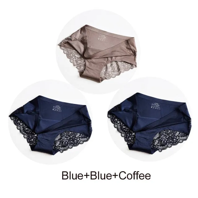 3 pack Women's lingerie Lace Underwear Seamless Panties Brief Ice Silk intimates Underpants Cotton briefs