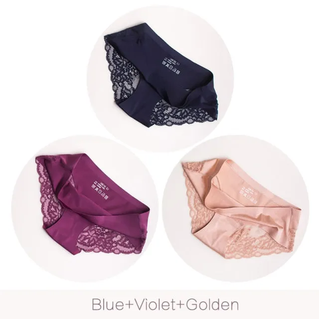 3 pack Women's lingerie Lace Underwear Seamless Panties Brief Ice Silk intimates Underpants Cotton briefs
