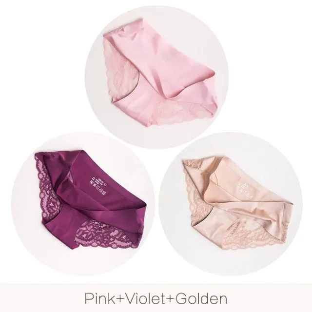 3 pack Women's lingerie Lace Underwear Seamless Panties Brief Ice Silk intimates Underpants Cotton briefs