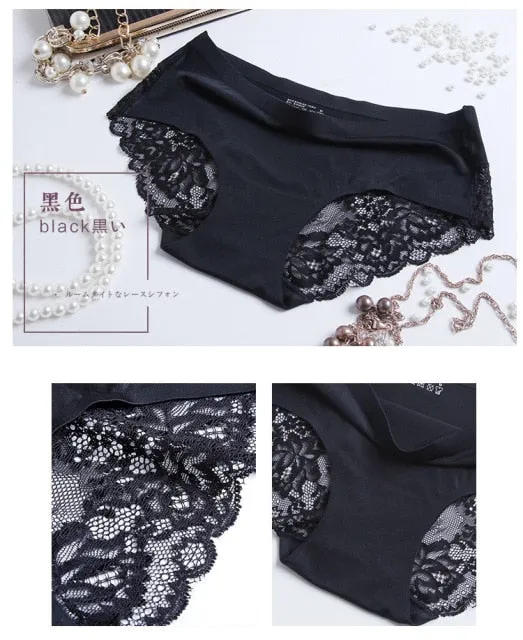 3 pack Women's lingerie Lace Underwear Seamless Panties Brief Ice Silk intimates Underpants Cotton briefs