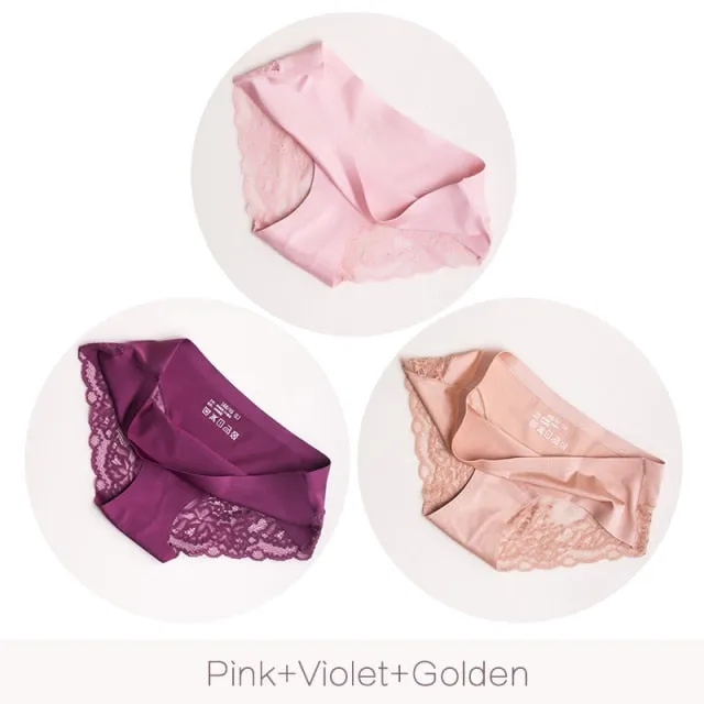 3 pack Women's lingerie Lace Underwear Seamless Panties Brief Ice Silk intimates Underpants Cotton briefs