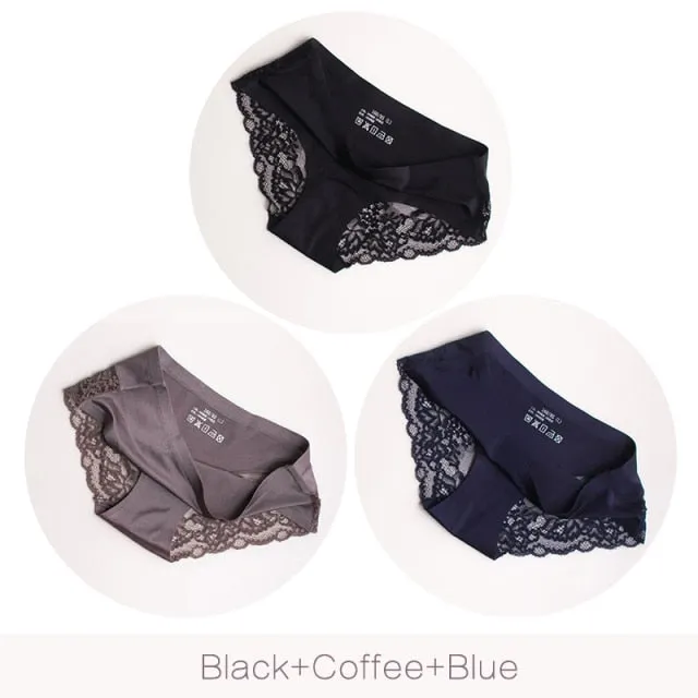 3 pack Women's lingerie Lace Underwear Seamless Panties Brief Ice Silk intimates Underpants Cotton briefs
