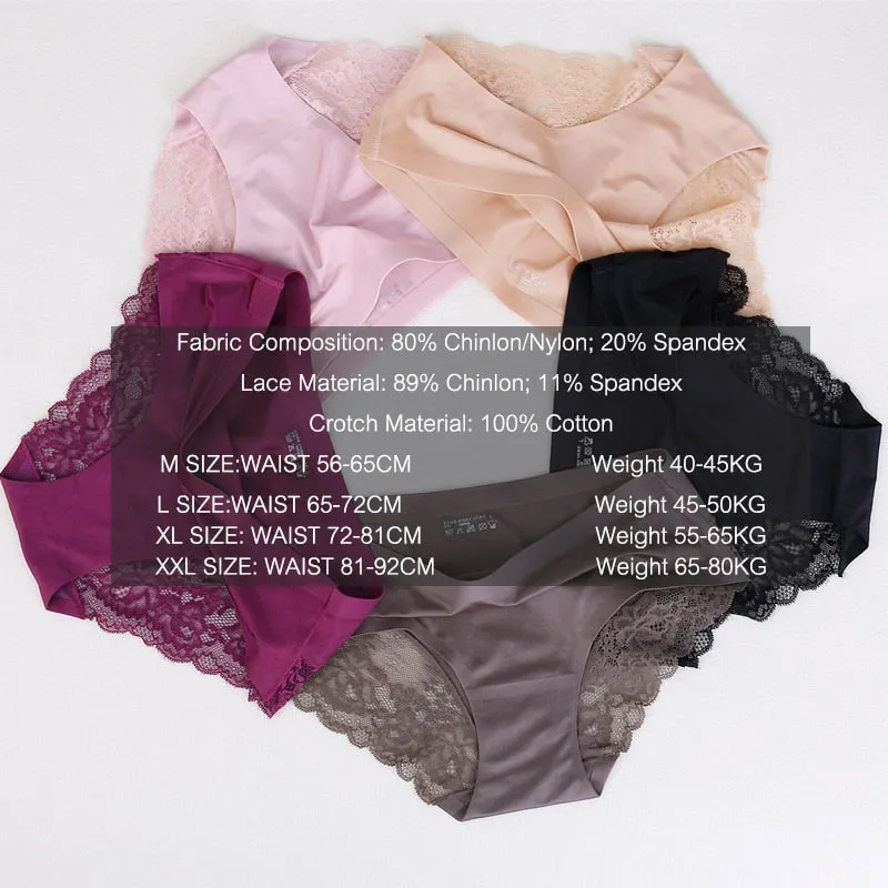 3 pack Women's lingerie Lace Underwear Seamless Panties Brief Ice Silk intimates Underpants Cotton briefs