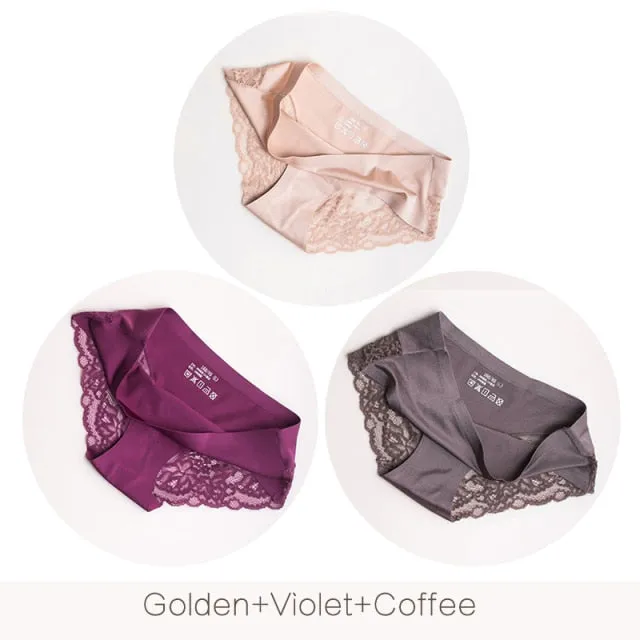 3 pack Women's lingerie Lace Underwear Seamless Panties Brief Ice Silk intimates Underpants Cotton briefs