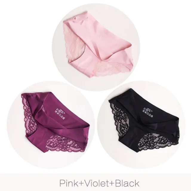 3 pack Women's lingerie Lace Underwear Seamless Panties Brief Ice Silk intimates Underpants Cotton briefs