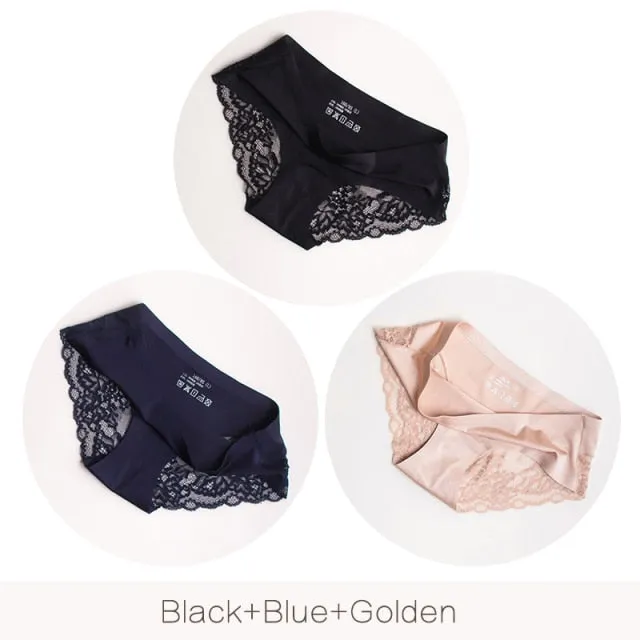 3 pack Women's lingerie Lace Underwear Seamless Panties Brief Ice Silk intimates Underpants Cotton briefs