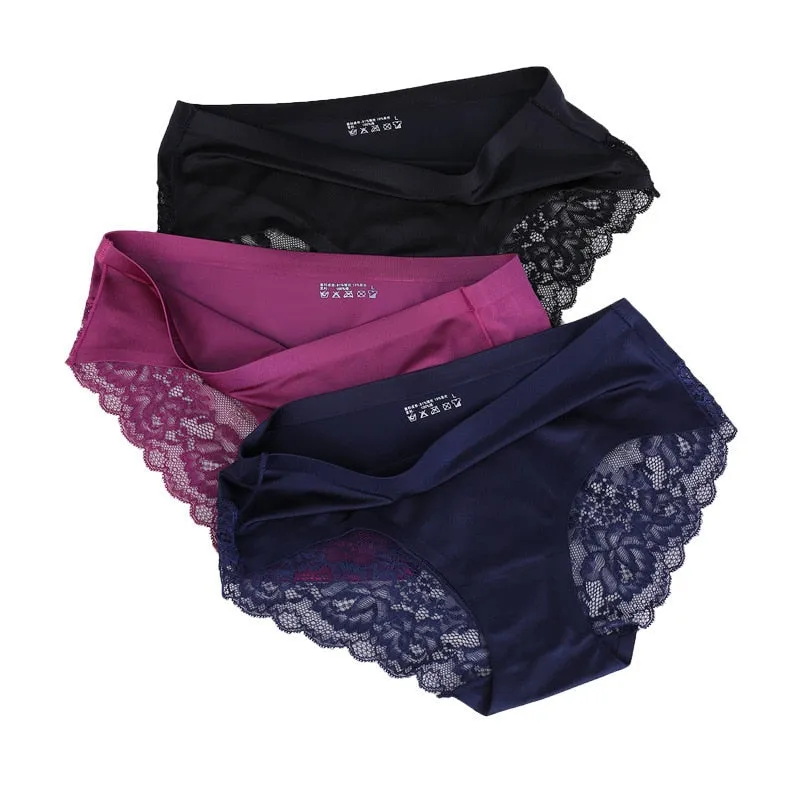 3 pack Women's lingerie Lace Underwear Seamless Panties Brief Ice Silk intimates Underpants Cotton briefs