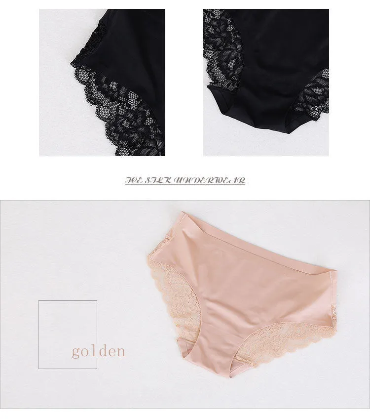 3 pack Women's lingerie Lace Underwear Seamless Panties Brief Ice Silk intimates Underpants Cotton briefs