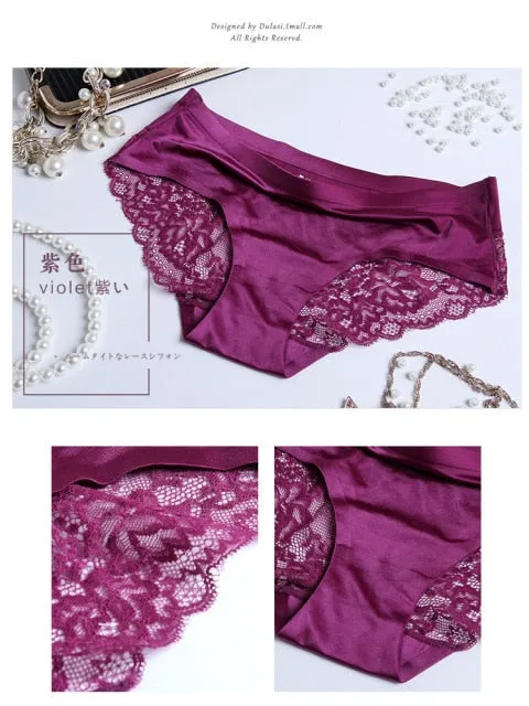 3 pack Women's lingerie Lace Underwear Seamless Panties Brief Ice Silk intimates Underpants Cotton briefs
