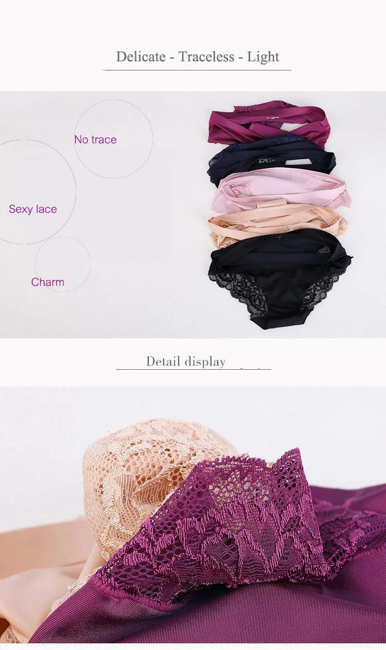 3 pack Women's lingerie Lace Underwear Seamless Panties Brief Ice Silk intimates Underpants Cotton briefs