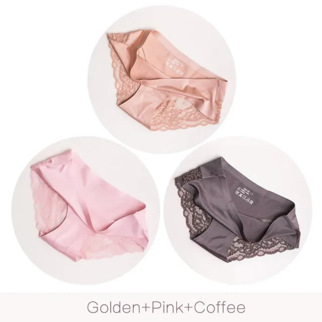 3 pack Women's lingerie Lace Underwear Seamless Panties Brief Ice Silk intimates Underpants Cotton briefs