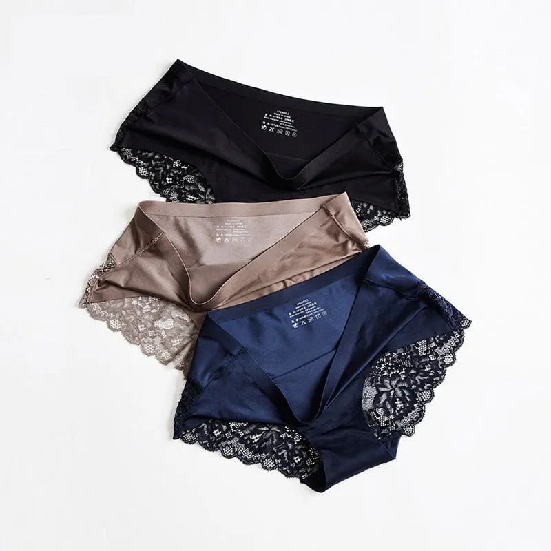 3 pack Women's lingerie Lace Underwear Seamless Panties Brief Ice Silk intimates Underpants Cotton briefs