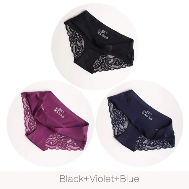 3 pack Women's lingerie Lace Underwear Seamless Panties Brief Ice Silk intimates Underpants Cotton briefs