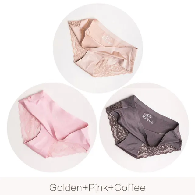 3 pack Women's lingerie Lace Underwear Seamless Panties Brief Ice Silk intimates Underpants Cotton briefs