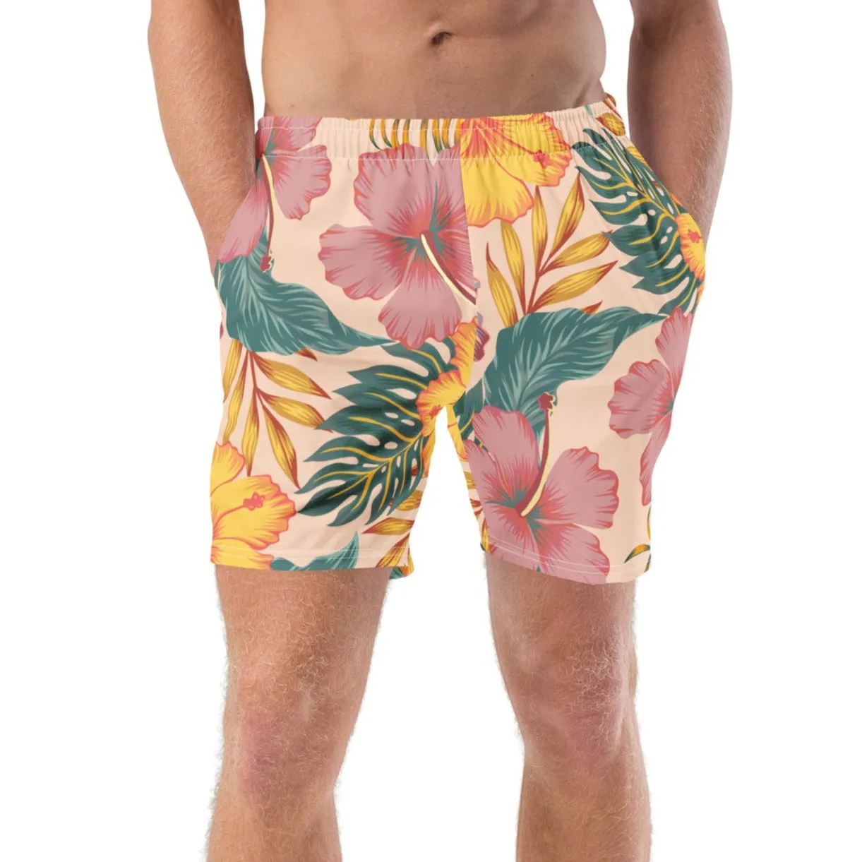 6.5" Quick Dry Elastic Waist UPF 50 Swim Trunks Shorts, Island Vibes