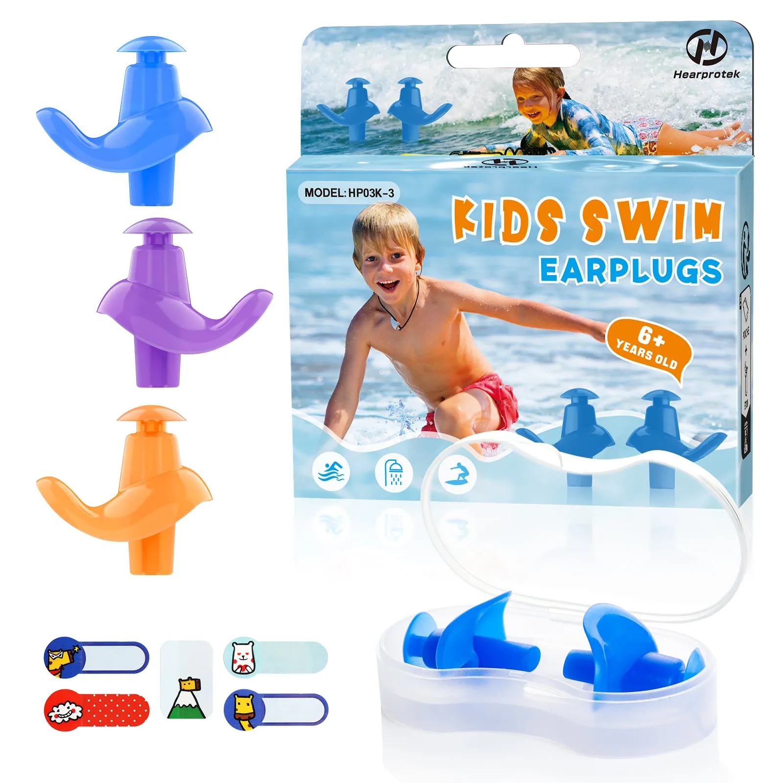 AquaResist Kids - Hearprotek 3 Pairs Waterproof Reusable Swimming Ear Plugs for Kids