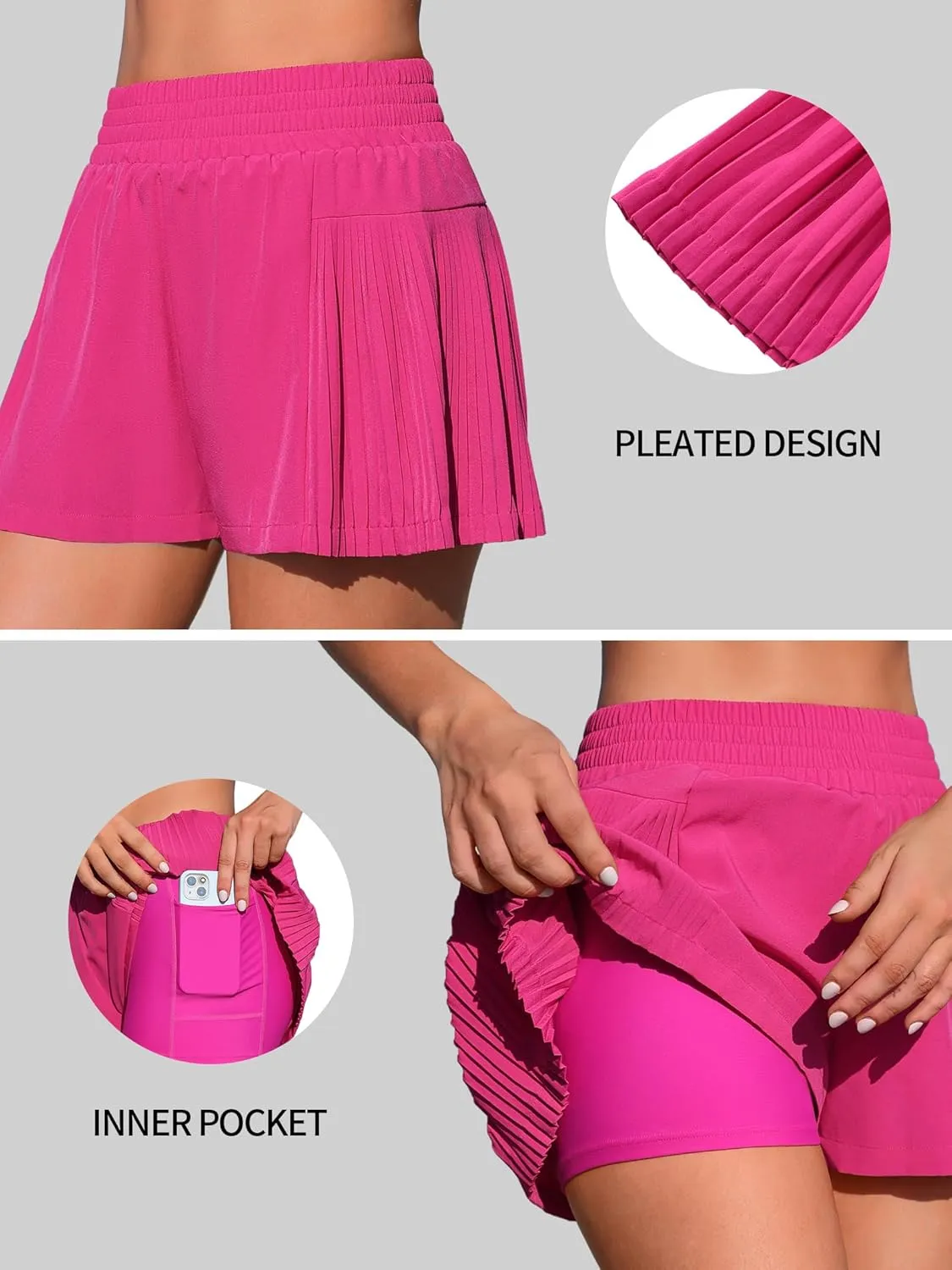 ATTRACO Women's 3" High Waisted Swim Board Shorts Pleated Summer Beach Shorts with Pockets