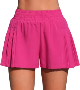 ATTRACO Women's 3" High Waisted Swim Board Shorts Pleated Summer Beach Shorts with Pockets