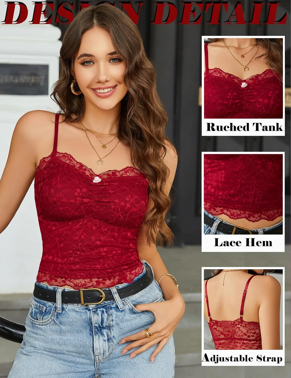 Avidlove Lace Camisole Tops Women Crop Top Ruched Tank Going Out Sexy Spaghetti Strap Cami Bralette