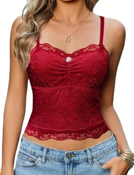 Avidlove Lace Camisole Tops Women Crop Top Ruched Tank Going Out Sexy Spaghetti Strap Cami Bralette