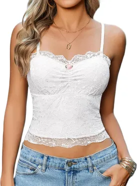 Avidlove Lace Camisole Tops Women Crop Top Ruched Tank Going Out Sexy Spaghetti Strap Cami Bralette