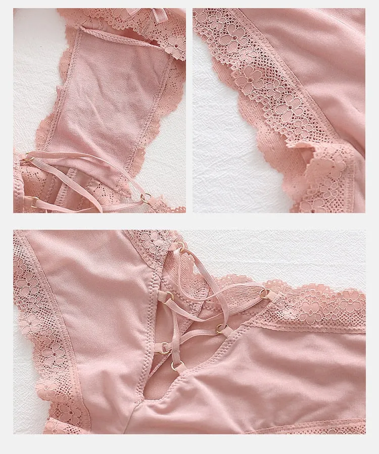 Back Bandage Design Satin Sexy Lace Panties Women Solid Seamless Underwear Soft High Level Crotch Cotton Briefs