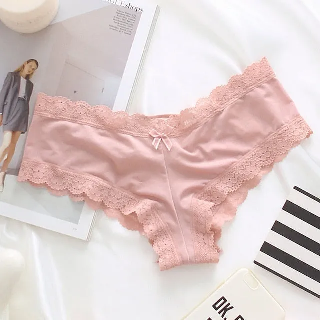 Back Bandage Design Satin Sexy Lace Panties Women Solid Seamless Underwear Soft High Level Crotch Cotton Briefs