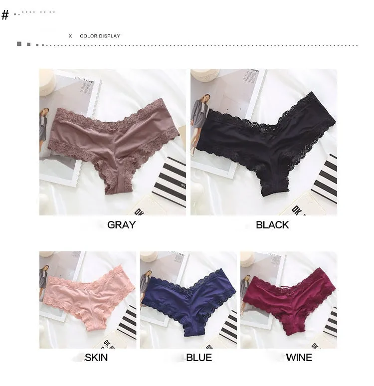 Back Bandage Design Satin Sexy Lace Panties Women Solid Seamless Underwear Soft High Level Crotch Cotton Briefs