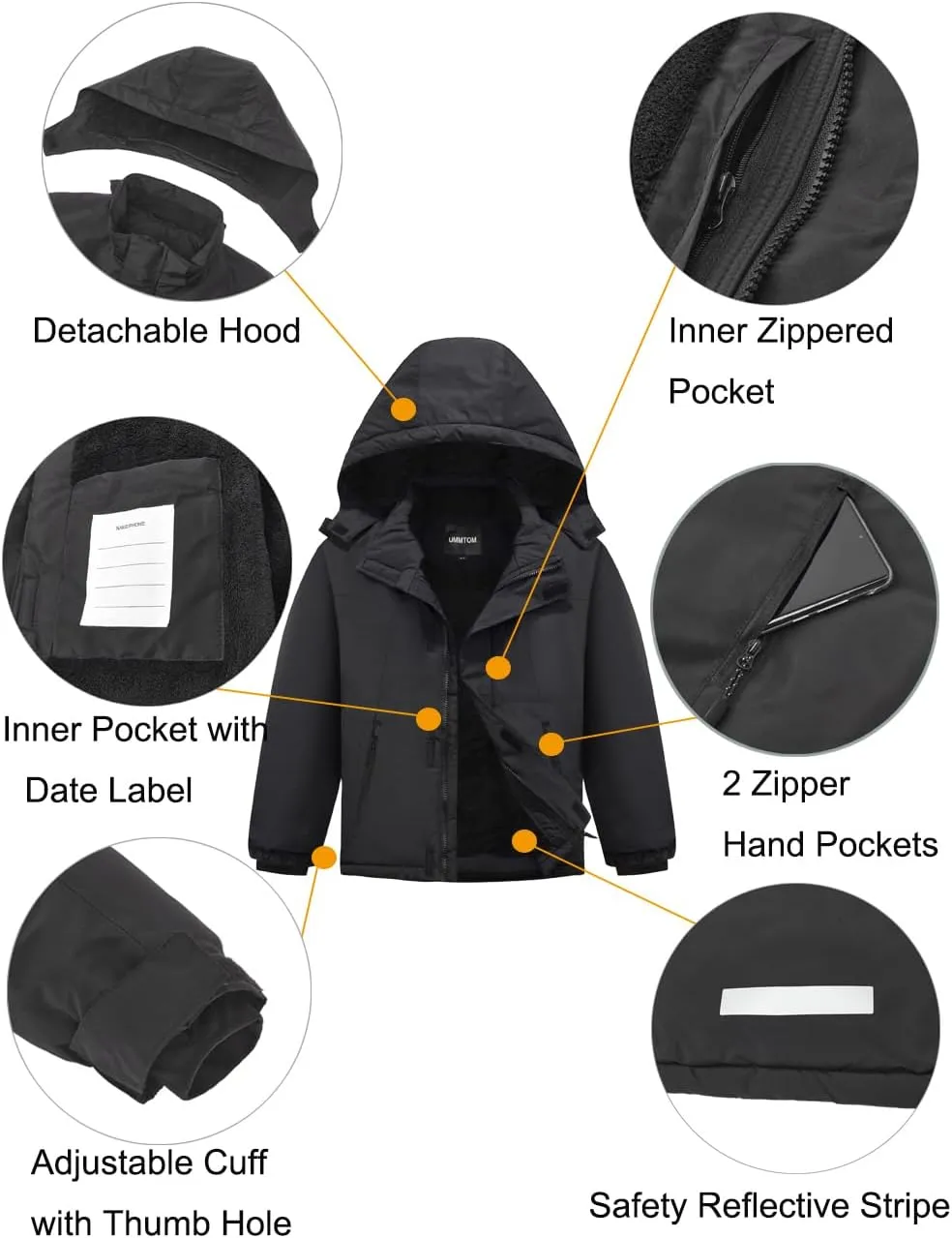 Boys Waterproof Ski Jacket Warm Winter Fleece Snow Coat Kids Outdoor Hooded Snowboard Jacket