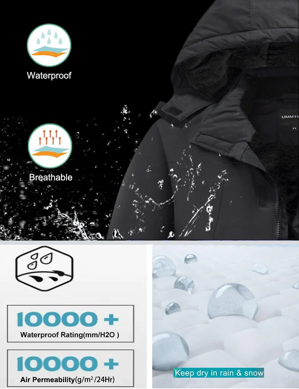 Boys Waterproof Ski Jacket Warm Winter Fleece Snow Coat Kids Outdoor Hooded Snowboard Jacket