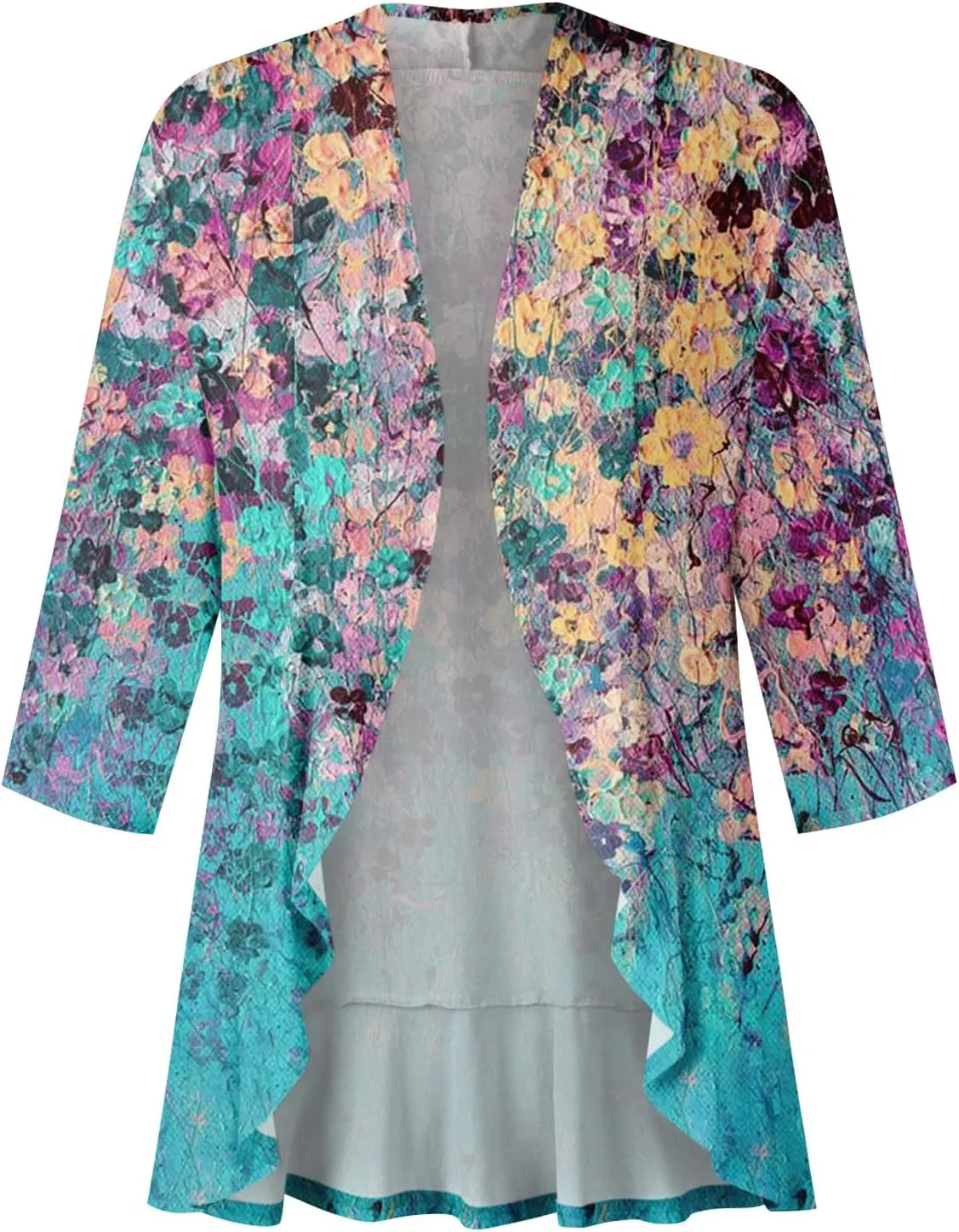 Cardigans for Women 2025 Retro Print Lightweight Cardigans Casual Duster Jackets 3/4 Sleeve Blouse Tops Coat