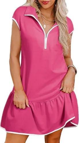 Chvity Women Dresses Fashion Colorblock Casual Cap Sleeve Half Zip Mini Dress with Pockets Chvity Women Dresses Fashion Colorblock Casual Cap Sleeve Half Zip Mini Dress with Pockets