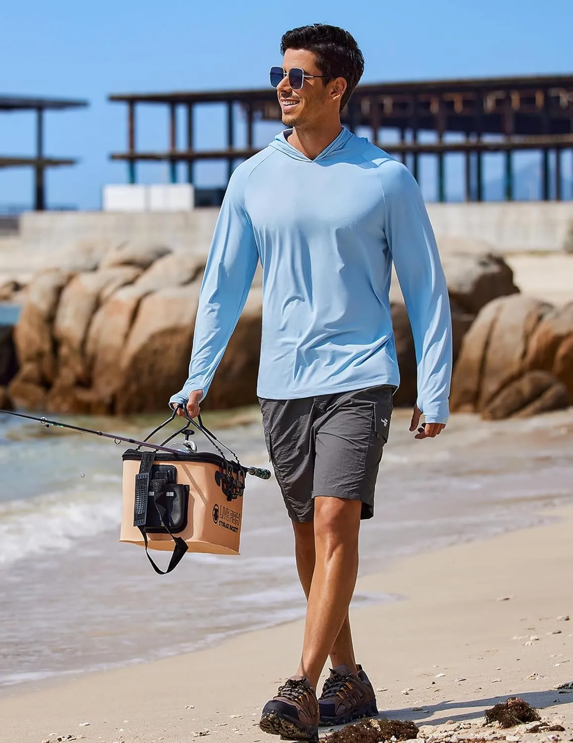 COOFANDY Mens UPF 50  Hoodie Shirts Long Sleeve Rash Guard Sun Protection Fishing Shirts Lightweight Quick Dry Hoodies