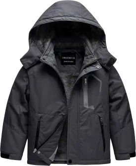 CREATMO US Boy's Waterproof Ski Jacket Warm Winter Snow Coat Windproof Snowboarding Rain Jacket