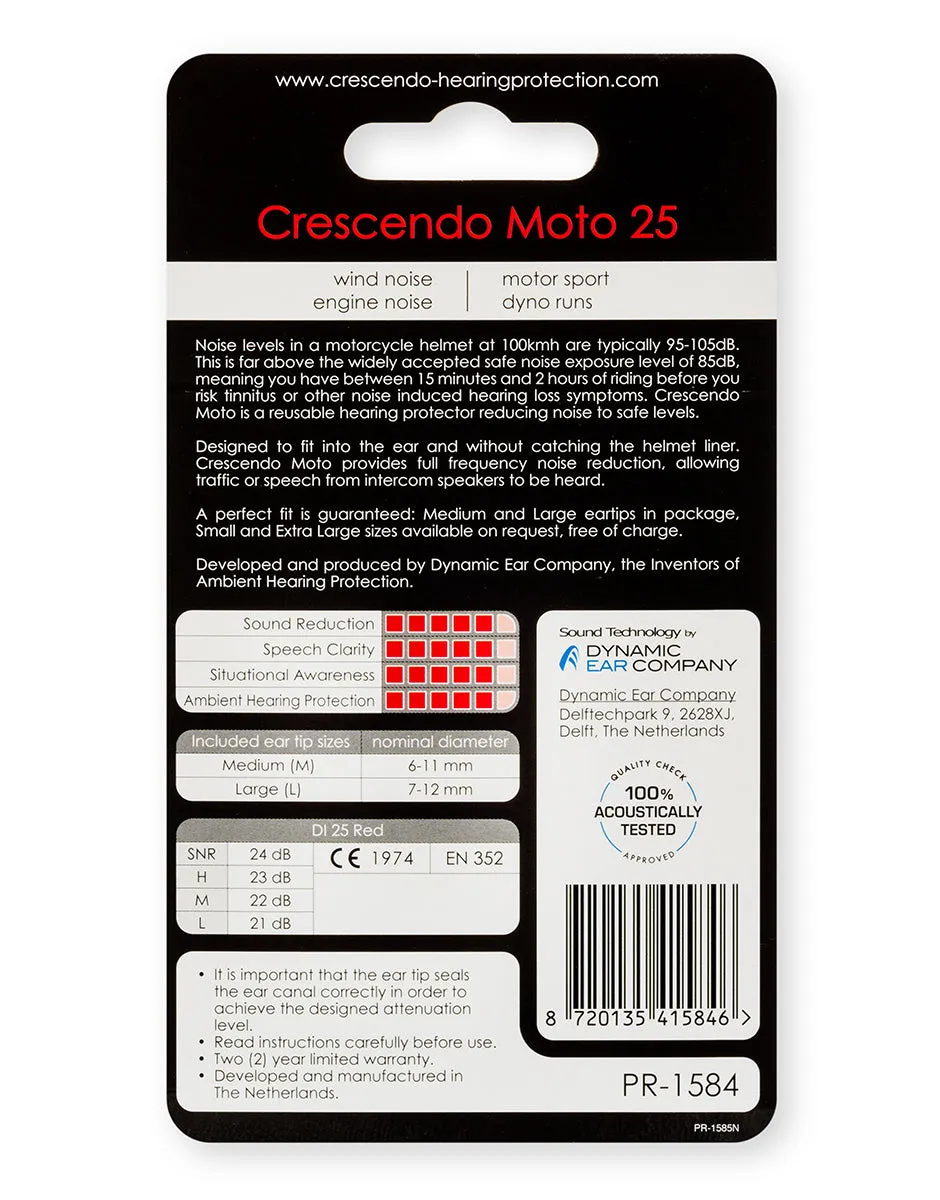 Crescendo Moto 25 - Motorcycle Earplugs (10 units)