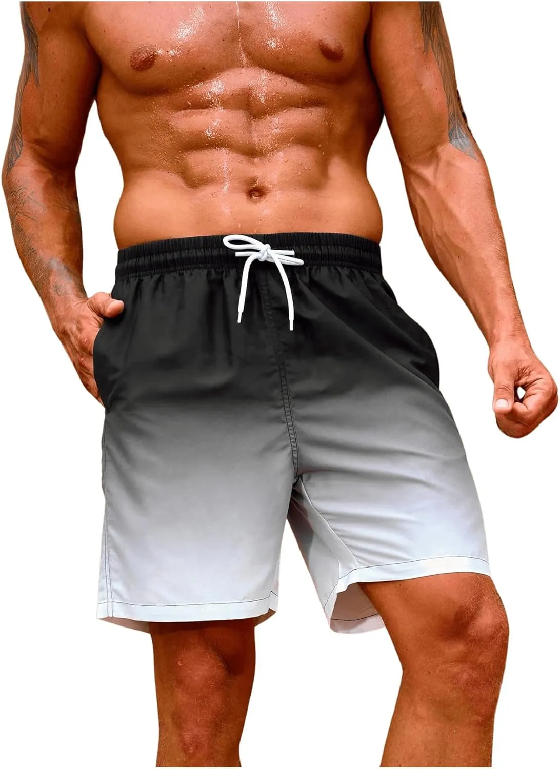 Floerns Men's Beach Swim Trunks with Compression Liner 7 Inch Quick Dry Swim Board Shorts Swimwear Bathing Suits Swimsuit