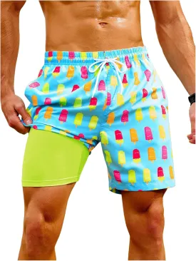 Floerns Men's Beach Swim Trunks with Compression Liner 7 Inch Quick Dry Swim Board Shorts Swimwear Bathing Suits Swimsuit