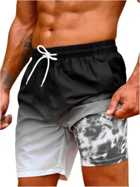 Floerns Men's Beach Swim Trunks with Compression Liner 7 Inch Quick Dry Swim Board Shorts Swimwear Bathing Suits Swimsuit