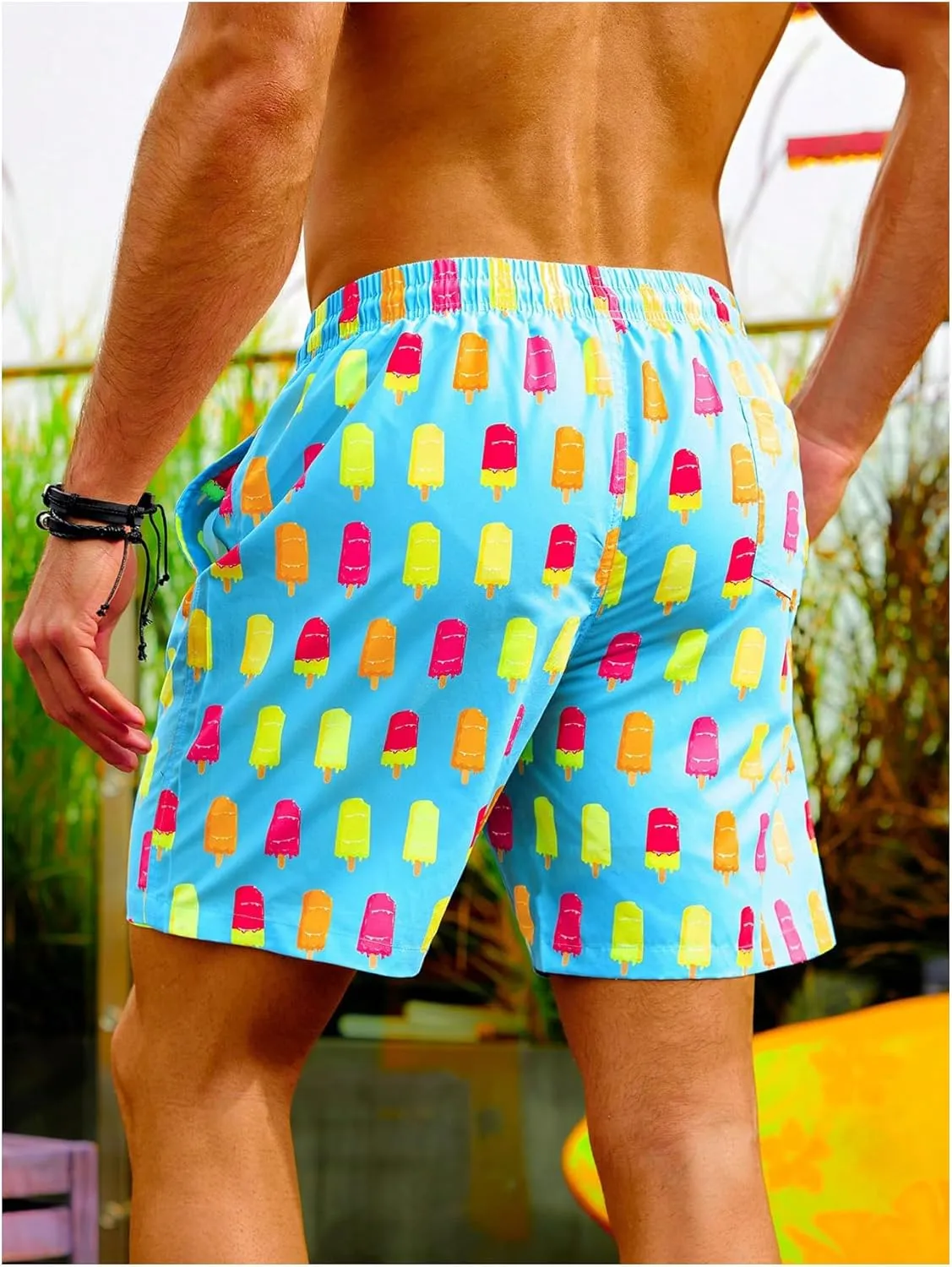Floerns Men's Beach Swim Trunks with Compression Liner 7 Inch Quick Dry Swim Board Shorts Swimwear Bathing Suits Swimsuit
