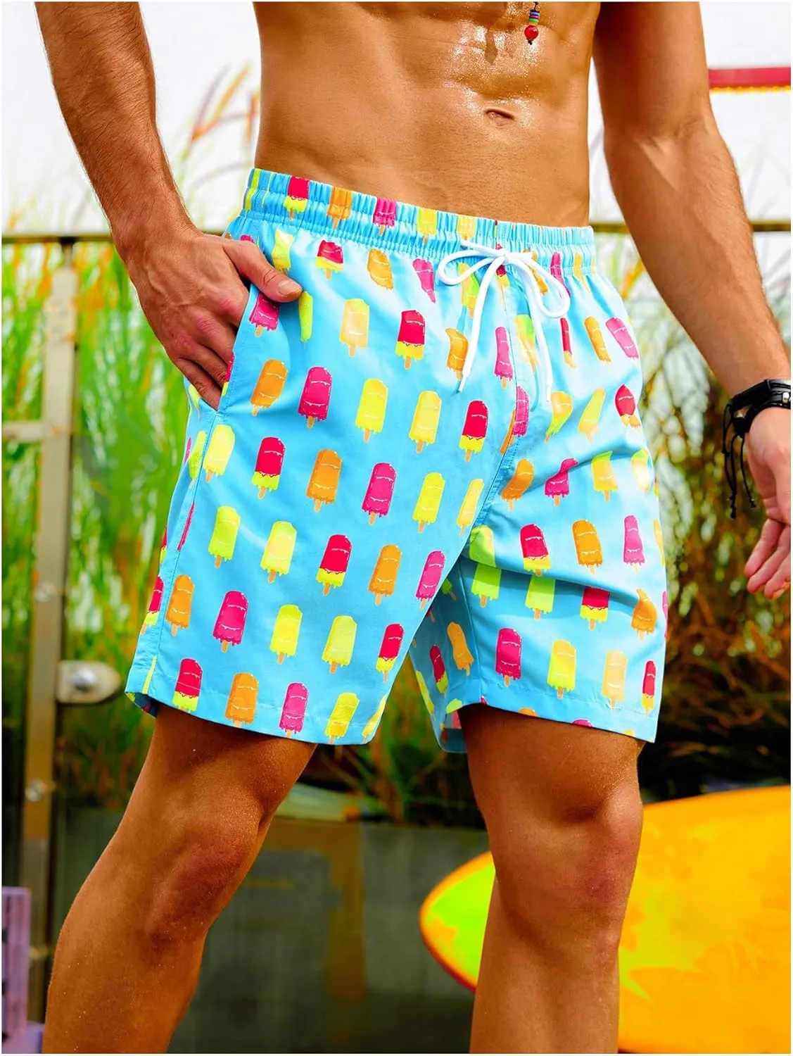 Floerns Men's Beach Swim Trunks with Compression Liner 7 Inch Quick Dry Swim Board Shorts Swimwear Bathing Suits Swimsuit