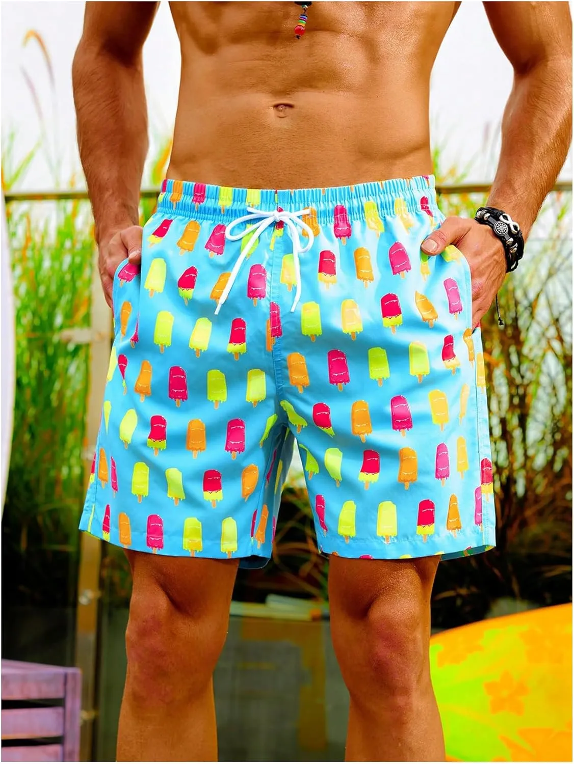 Floerns Men's Beach Swim Trunks with Compression Liner 7 Inch Quick Dry Swim Board Shorts Swimwear Bathing Suits Swimsuit