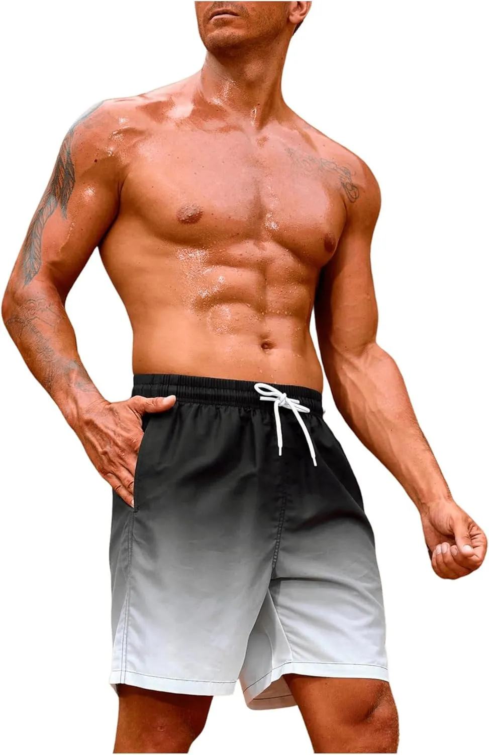 Floerns Men's Beach Swim Trunks with Compression Liner 7 Inch Quick Dry Swim Board Shorts Swimwear Bathing Suits Swimsuit