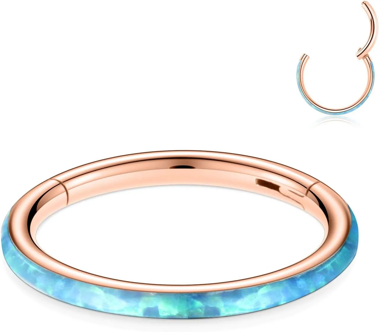 GAGABODY Conch Jewelry 20g 18g Septum Jewelry 16 Gauge Earrings Conch Hoop Daith Earrings Surgical Steel Lip Rings with Opal Paved Hinged Nose Rings Helix Rook Cartlidge Earrings Hoop