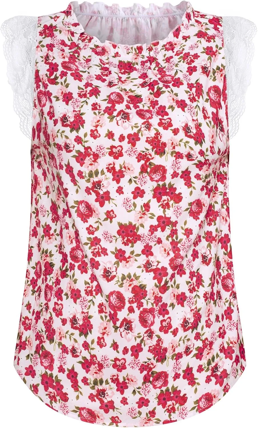 GRACE KARIN Women's Lace Cap Sleeve Tops Ruffle Crewneck Shirt 2025 Summer Casual Sleeveless Blouse Floral Tank Top