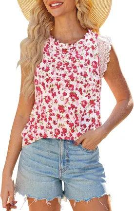 GRACE KARIN Women's Lace Cap Sleeve Tops Ruffle Crewneck Shirt 2025 Summer Casual Sleeveless Blouse Floral Tank Top GRACE KARIN Women's Lace Cap Sleeve Tops Ruffle Crewneck Shirt 2025 Summer Casual Sleeveless Blouse Floral Tank Top