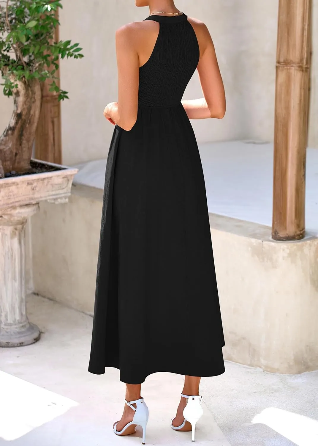KIRUNDO Women Summer Sleeveless Halter Maxi Dress Sundress 2025 Casual Flowy Wedding Guest Cocktail Beach Vacation Dresses