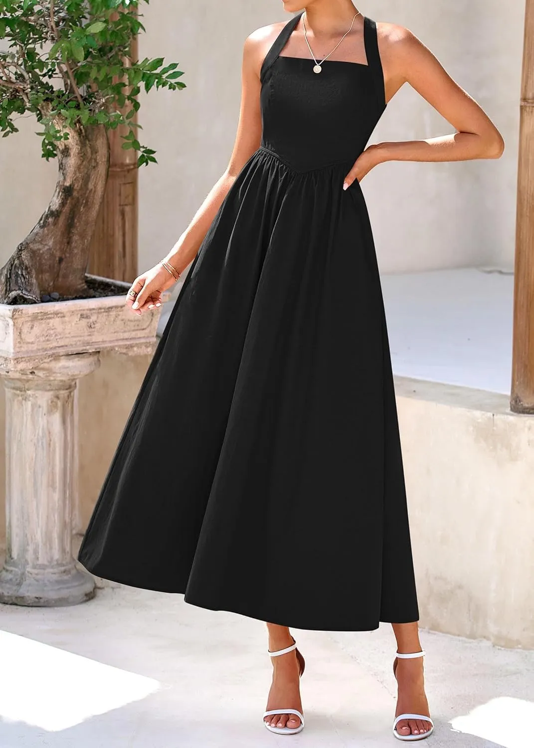 KIRUNDO Women Summer Sleeveless Halter Maxi Dress Sundress 2025 Casual Flowy Wedding Guest Cocktail Beach Vacation Dresses