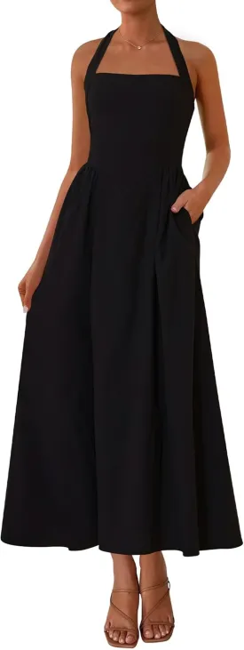 KIRUNDO Women Summer Sleeveless Halter Maxi Dress Sundress 2025 Casual Flowy Wedding Guest Cocktail Beach Vacation Dresses