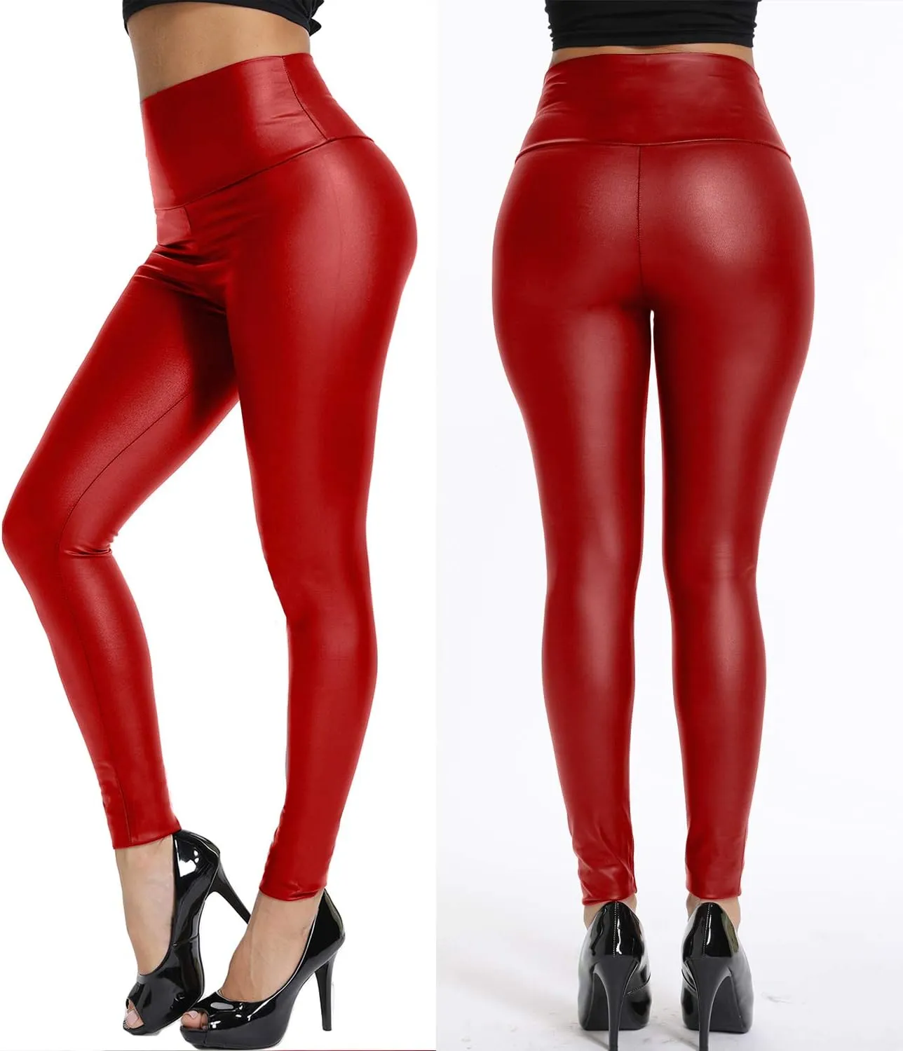 KIWI RATA High Waisted Faux Leather Leggings for Women Butt Lifting Stretchy PU Pants Sexy Tights