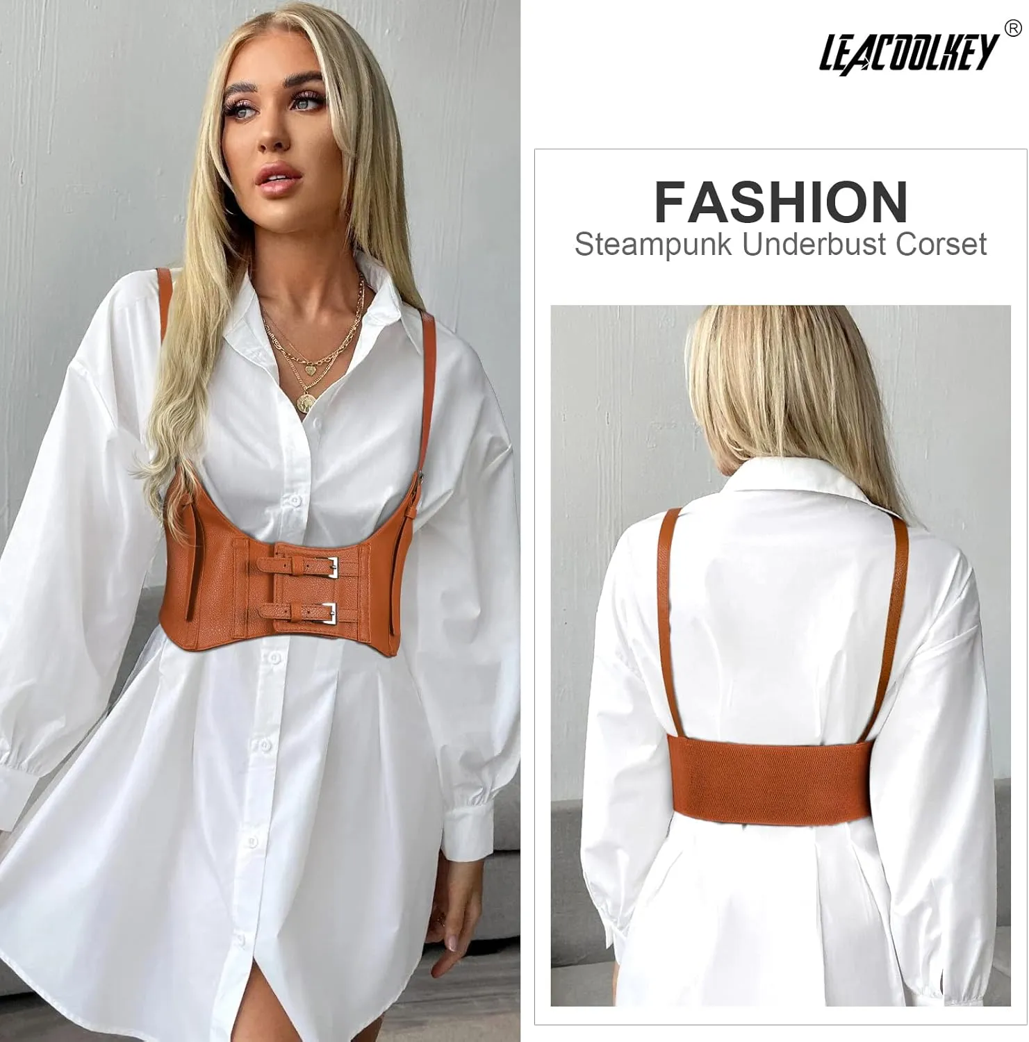 LEACOOLKEY Women Fashion Body Waist Belt Steampunk Underbust Corset Belt for Dress